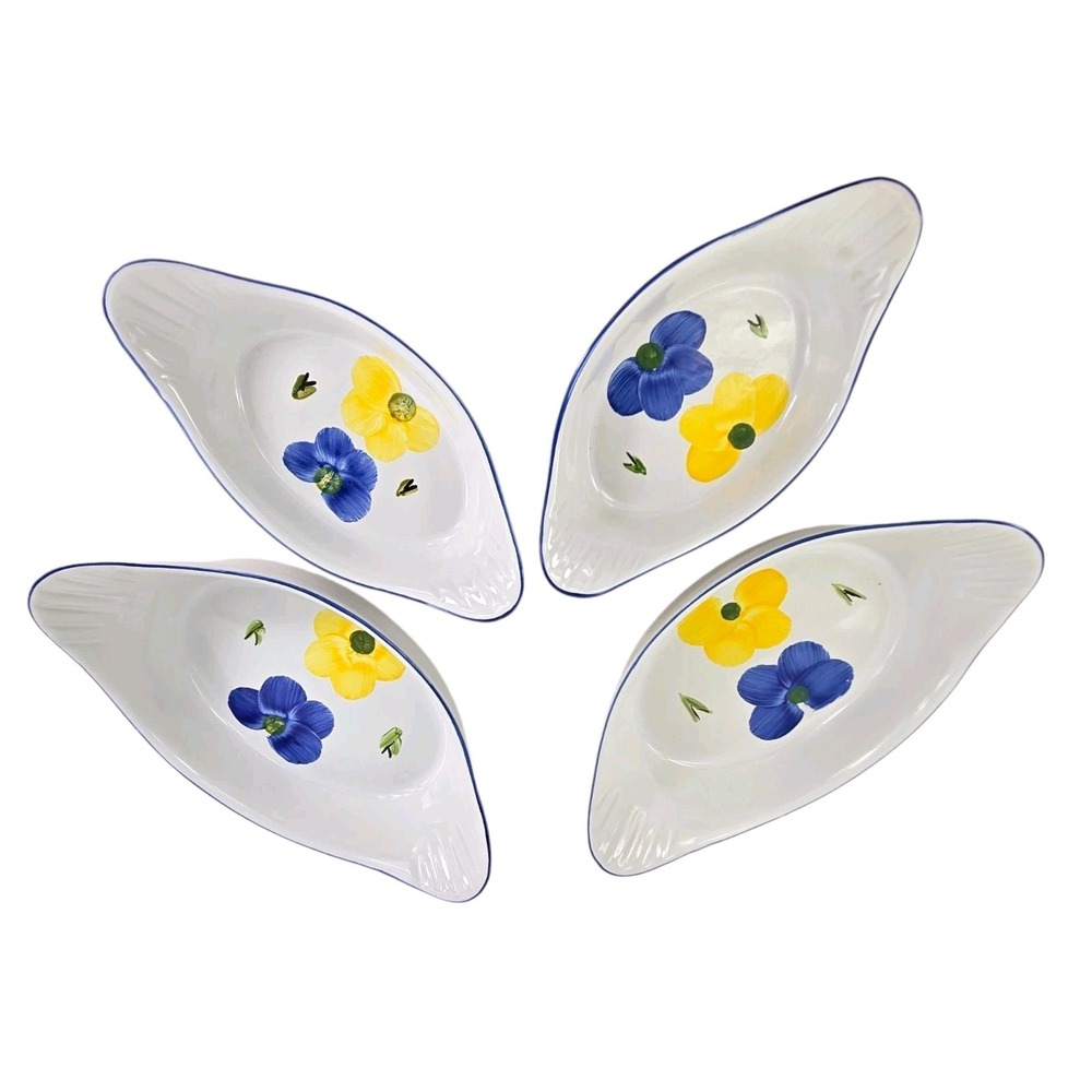 Lot 4 Maxam Hand Painted Italian Daisy Bakeware Portugal Set‎ 2 Small 2 Lrg